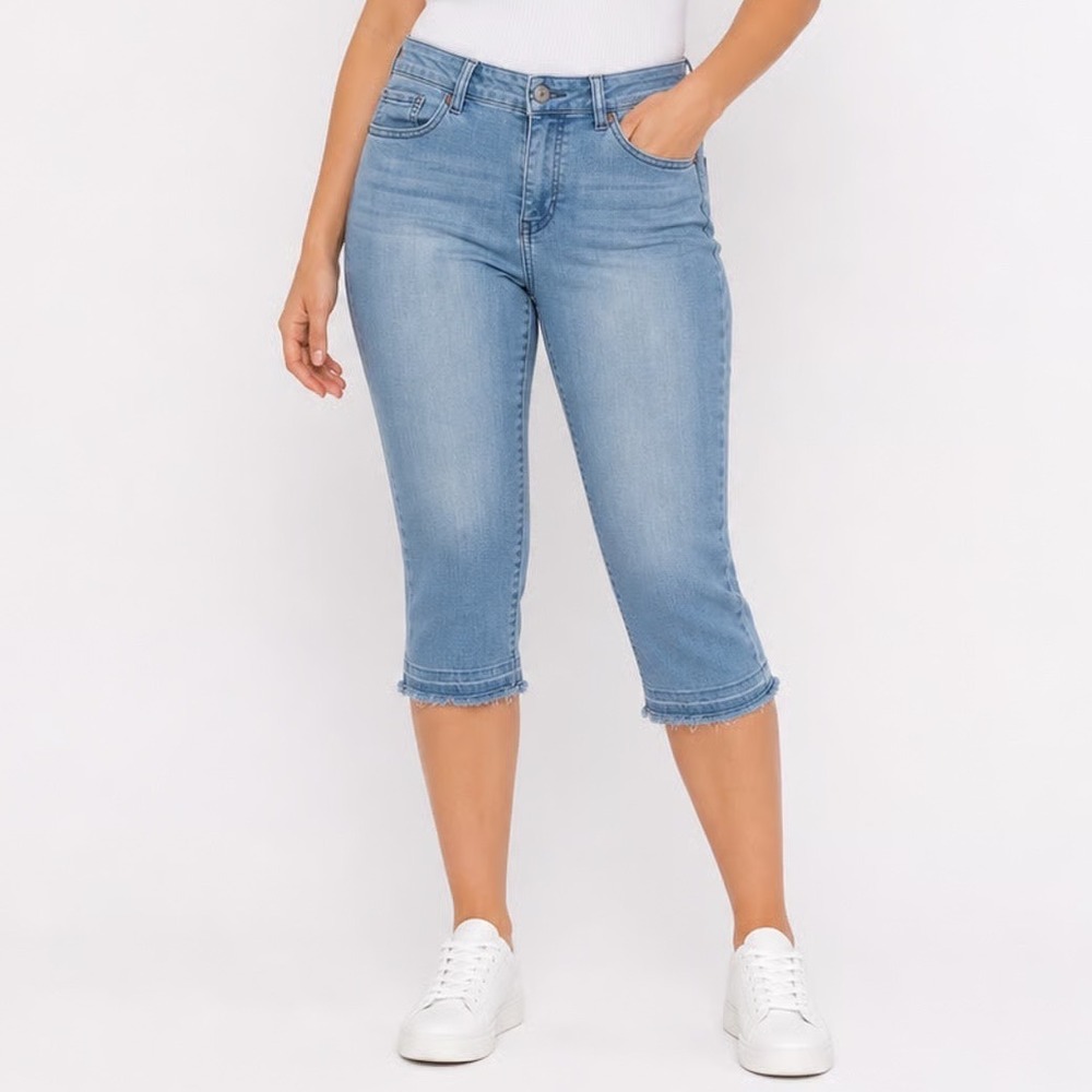 Artisan NY Womens Light Wash Raw Hem Cropped Capri Denim Jeans Size 8 Blue